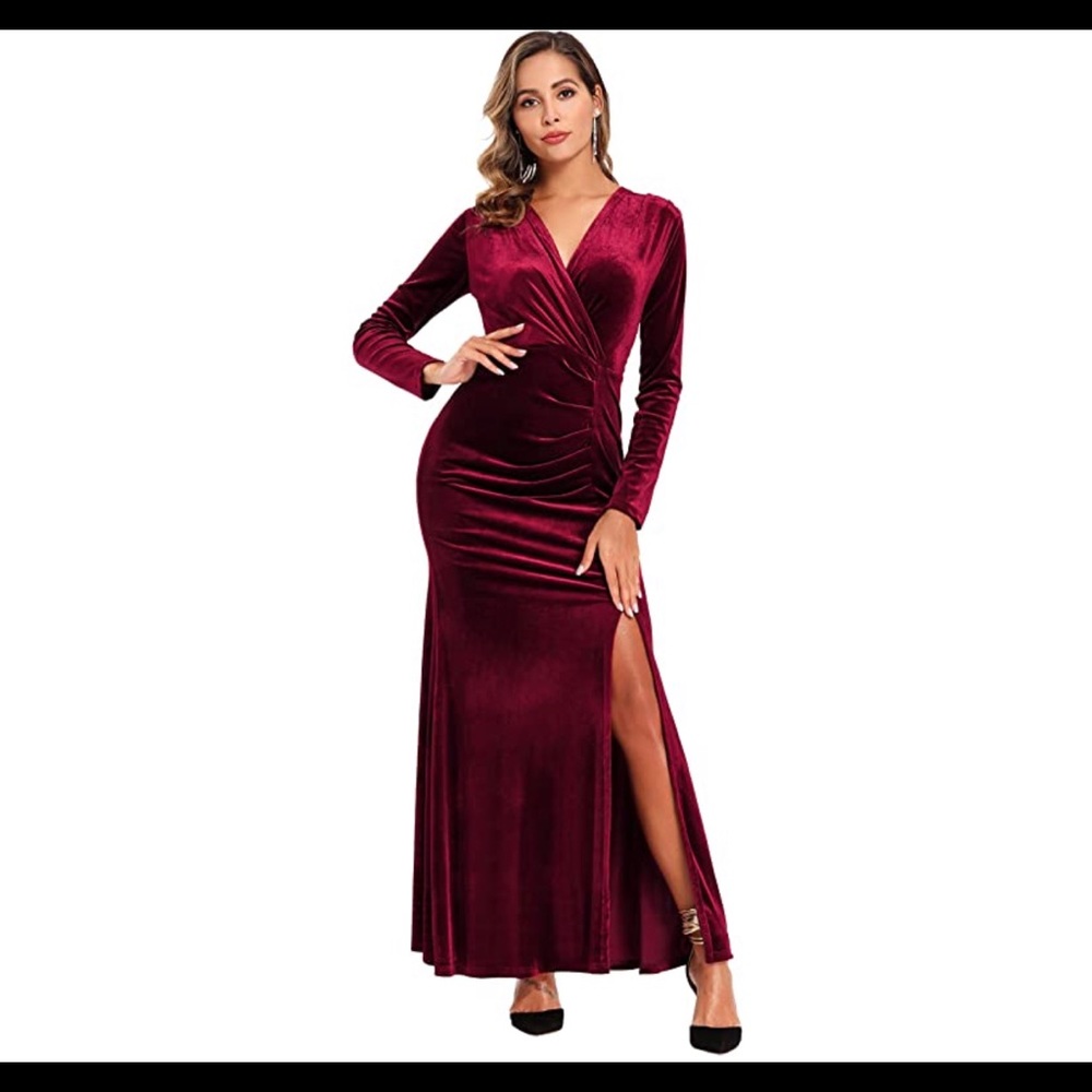 Long Sleeve Bodycon Wrap Velvet Dress